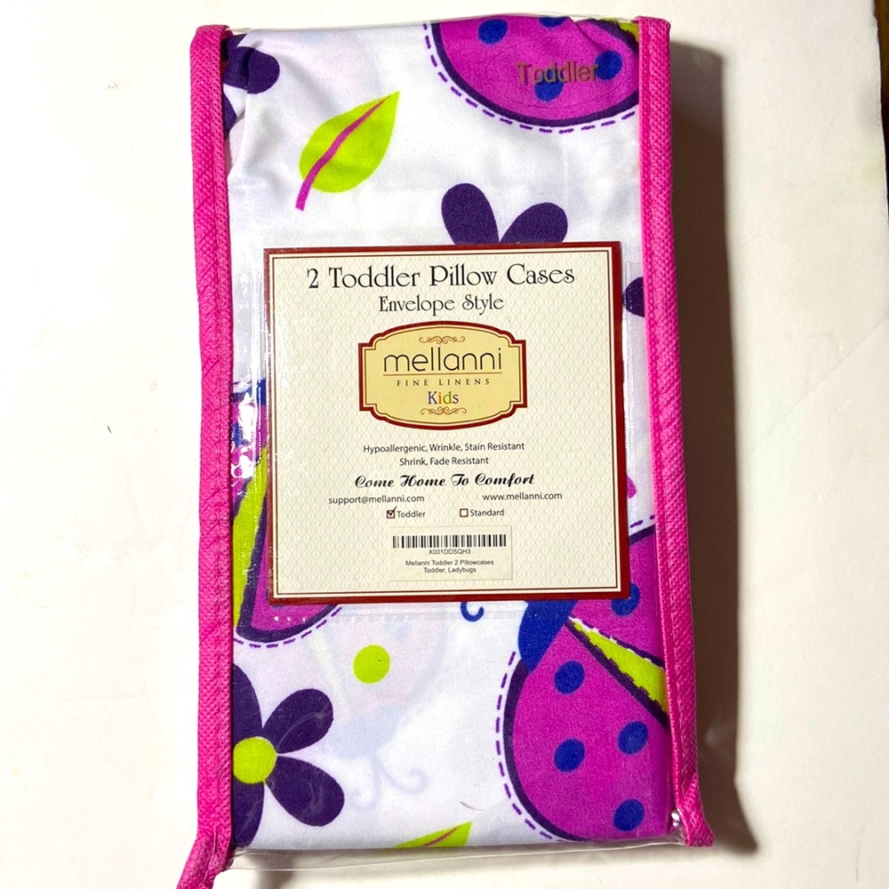 Mellanni 2Toddler Pillow Cases Envelope Style, Ladybugs NIB